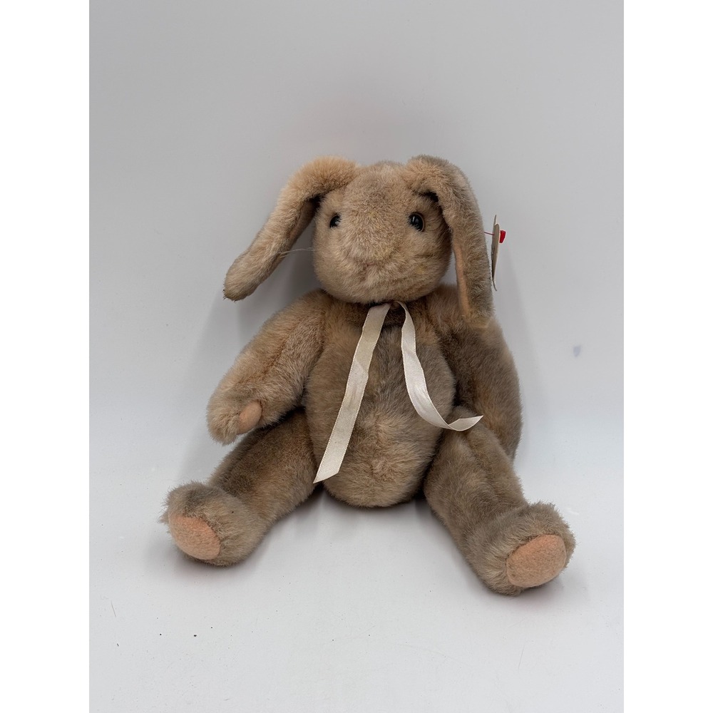 Vintage 1988 Ty Beanie Bunny #8000 Plush Tan Floppy Ear Rabbit Stuffed Animal